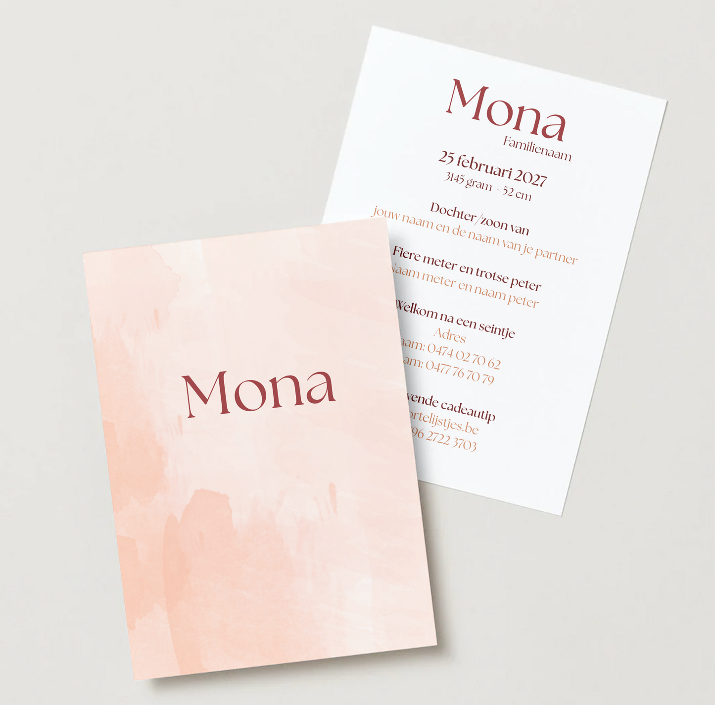 DIY geboortekaartje – Canva template Mona
