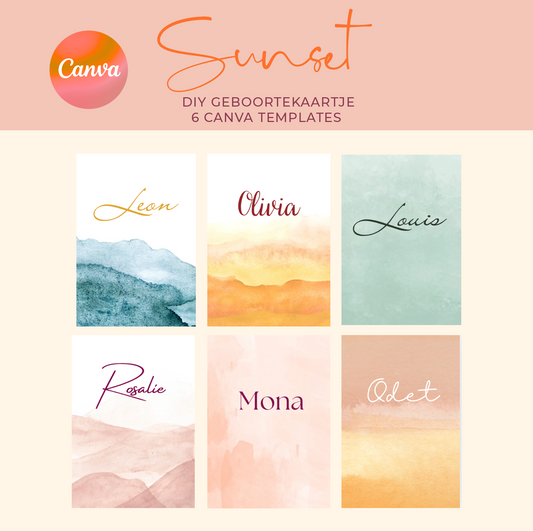 DIY geboortekaartje – Canva templates Sunset